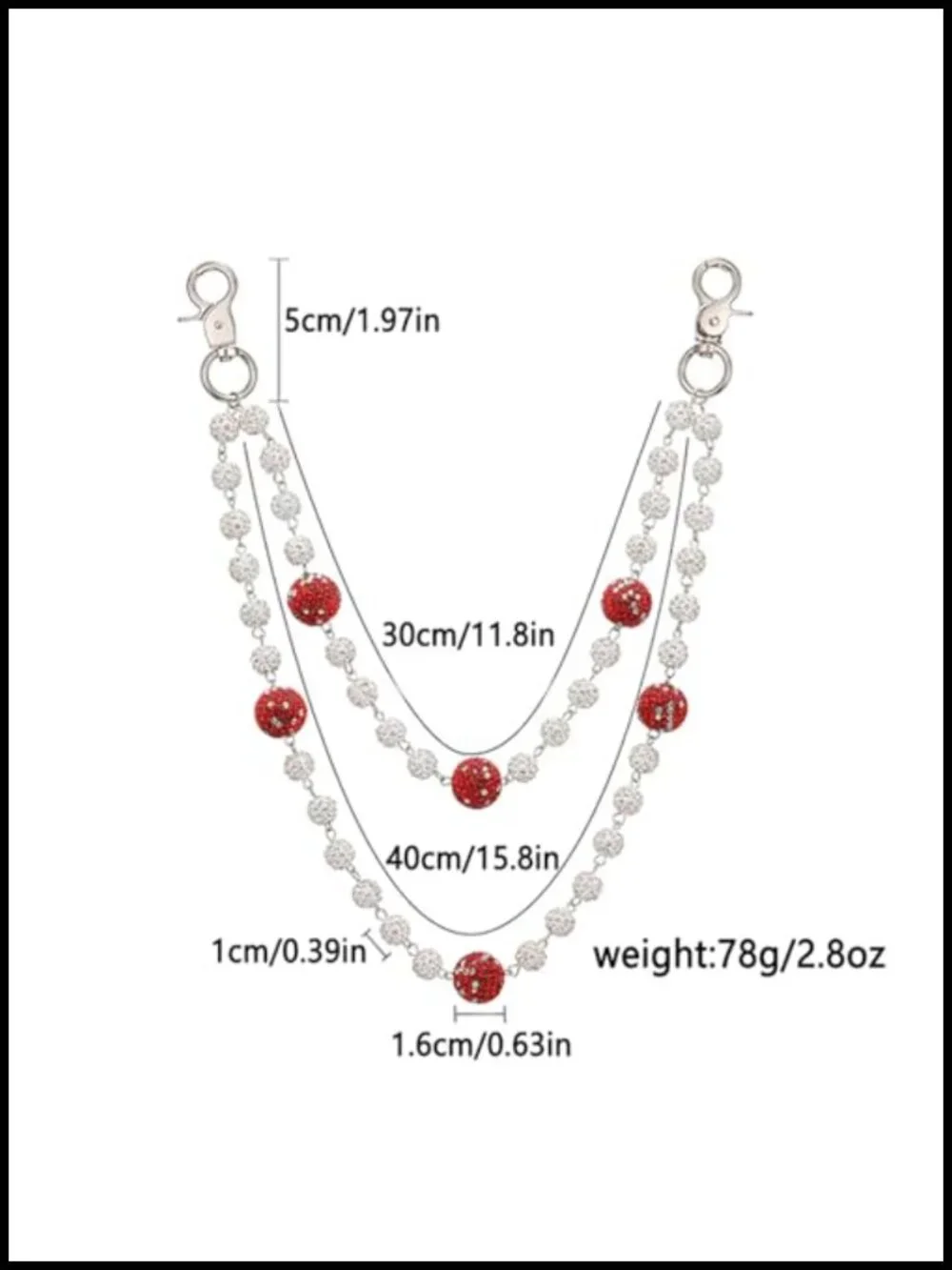 Layered Ceramic Bead Keychain Wallet Chain for Pants Jeans Streetwear Accessory